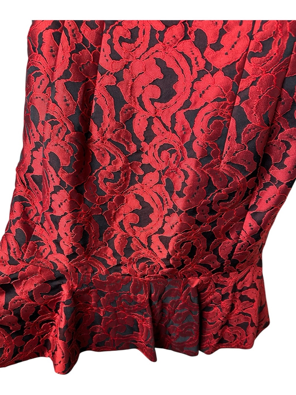 Ann Taylor Jacquard Cocktail Dress Size 8 Red Black Flounce Peplum Hem New - Picture 4 of 12